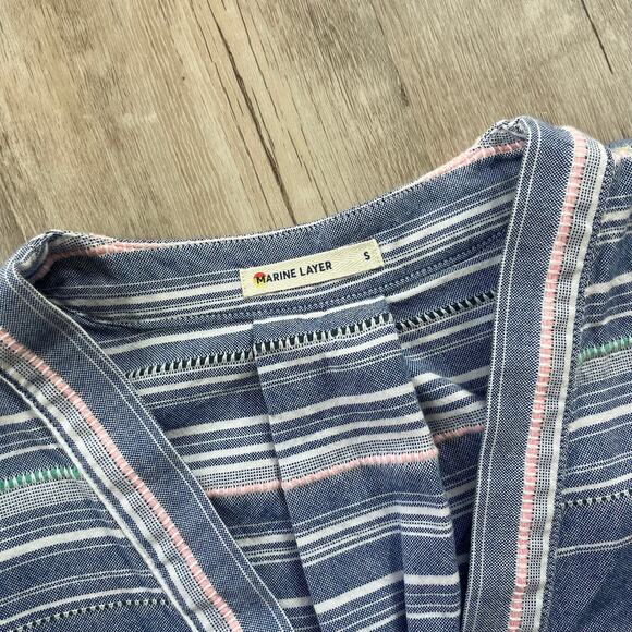 MARINE LAYER $88 Bali Tunic Top Blue Multi Stripe Cotton Short Sleeve Size Small - Picture 4 of 8